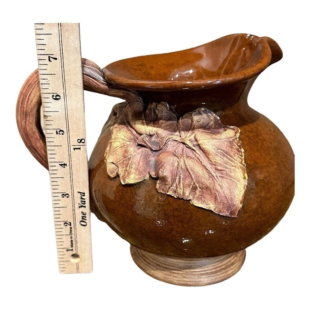 VTG 2001‎ Terrafirma Pottery Drink Pitcher 7 Inch MAE Signed Ceramic Leaf Design